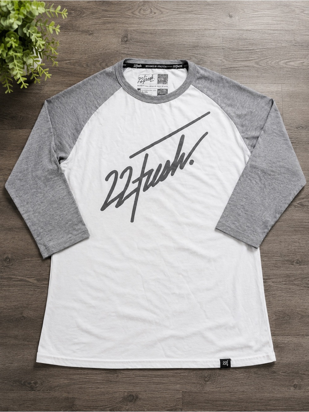fresh White Baseball Raglan Tee with Gray Sleeves